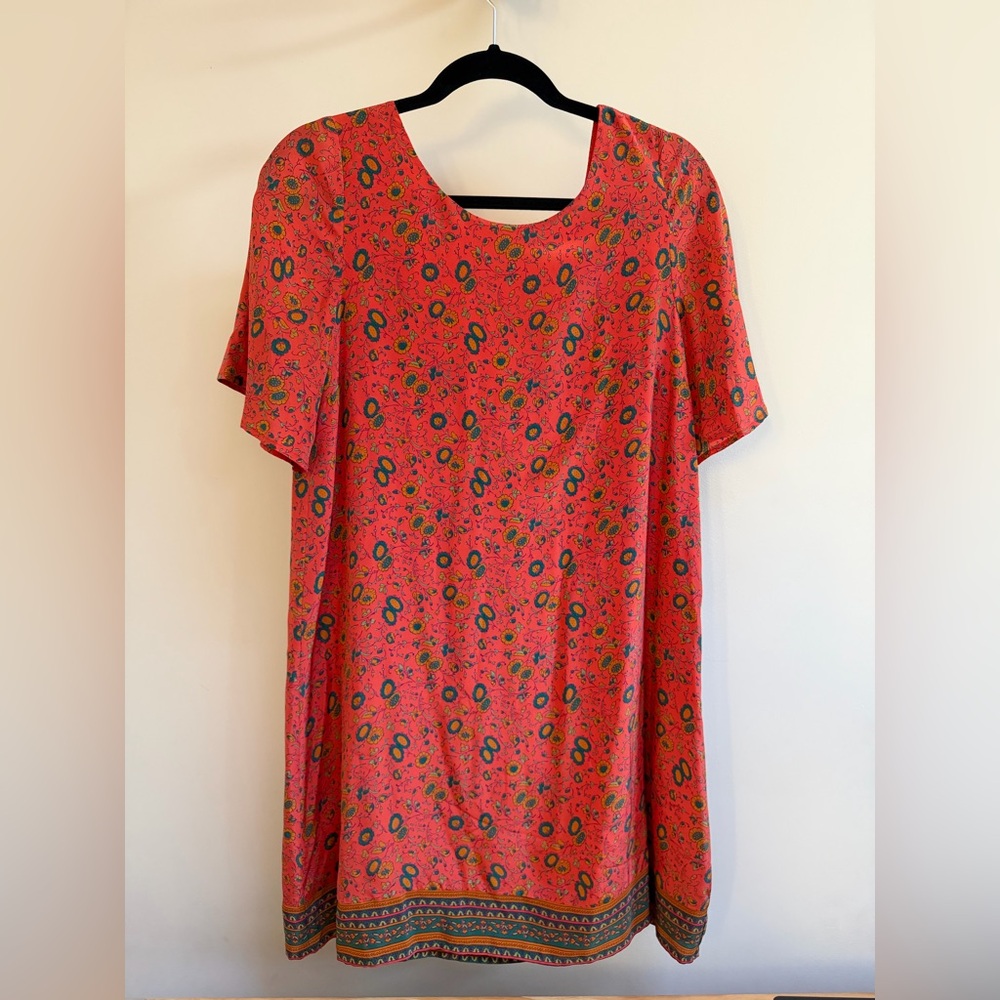 Sezane Teracotta Floral Short Sleeve Dress